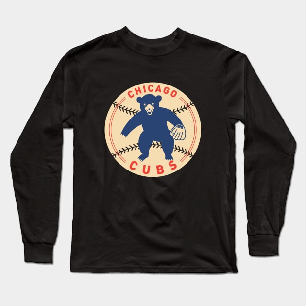 Chicago Cubs Fielding Bear by Buck Tee Long Sleeve T-Shirt by Buck Tee